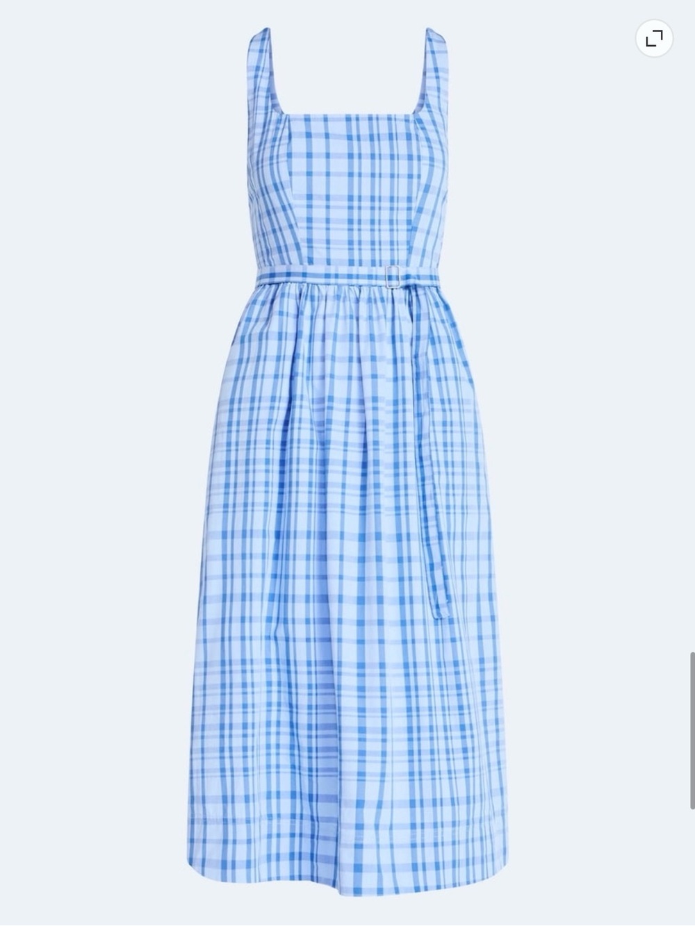 Blue Plaid Midi Dress with Square Neck